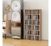 HOMCOM Lot de 2 étagères colonnes armoire de rangement CD-DVD 12 compartiments 21 x 22,5 x 88,5 cm capacité 204 CD chêne