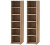 HOMCOM Lot de 2 étagères colonnes Armoire de Rangement CD-DVD 6 + 6 Compartiments 21 x 22,5 x 88,5 cm capacité Max. 204 CD chêne