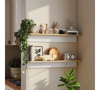 HOMCOM Lot de 2 étagères murales, étagères flottantes, panneau mural, tablette de présentation, pour cuisine, salon, Blanc+Bois naturel