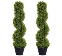 HOMCOM Lot de 2 Eucalyptus artificiels en Spirale, Plante d'intérieur de 90 cm, Plante Artificielle, Grandes Plantes décoratives en Pot pour la Maison, Le Bureau, l'entrée, Le Jardin, Vert