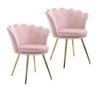 HOMCOM Lot de 2 Fauteuil Coquillage Fauteuil Rose de Salon Chaise en Velours Pieds métal dorés effilés dim. 67l x 64P x 77H cm Rose
