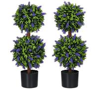HOMCOM Lot de 2 grandes fleurs de lavande artificielles en plastique de 70 cm - Résistantes aux UV - Avec 2 boules - Pour salon, chambre, bureau, jardin
