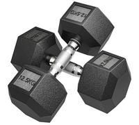 HOMCOM Lot de 2 Haltères courtes poids 25 Kg - 2 pièces, Haltère hexagonale entraînement musculaire & haltérophilie - métal caoutchouc noir