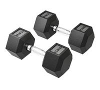 HOMCOM Lot de 2 Haltères hexagonaux 25 kg en fonte caoutchouté pour maison bureau gym à domicile, noir