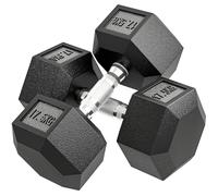 HOMCOM Lot de 2 haltères hexagonaux en fonte revêtus de caoutchouc avec barres de connexion pour entraînement à la maison, salle de sport et bureau, noir et argent 2 x 17,5 kg