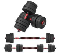 HOMCOM Lot de 2 Haltères Musculation 2-en-1 15 kg Poids Réglable Noir Rouge