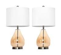 HOMCOM Lot de 2 lampes de table avec abat-jour en lin, verre en forme de goutte, lampe de chevet avec douille E27, pour chambre à coucher, salon, blanc