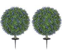 HOMCOM Lot de 2 lavandes artificielles 60 cm Plantes artificielles avec protection UV Plante artificielle comme une vraie avec piquets de fixation au sol pour chambre à coucher salon bureau