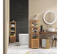 HOMCOM Lot de 2 meubles colonne rangement salle de bain bambou design naturel 36L x 33l x 140H cm 4 étagères 8 niveaux + placard