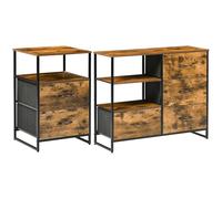 HOMCOM Lot de 2 Meubles de Rangement Table de Chevet Commode Buffet de Rangement Table d'appoint Style Industriel tiroirs en Tissu Pliables étagères métal et Bois