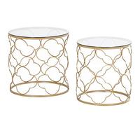homcom Lot de 2 Meubles de Salon, Tables de Salon Empilables Art déco, Meuble Tables à Café en Métal avec Plateau en Verre Trempé, Or