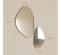 HOMCOM Lot de 2 miroirs muraux 70 x 46 cm, 49,5 x 31 cm Miroirs fenêtre avec cadre métallique Miroir suspendu en forme de galet, Noir