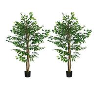 Lot de 2 plantes artificielles arbres ficus H.1,50 m tronc branches liane lichen feuilles grand réalisme pot inclus