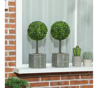 HOMCOM Lot de 2 plantes artificielles, arbres artificiels résistants aux UV dans des pots, adaptés à l'intérieur et à l'extérieur, en plastique, ciment, vert