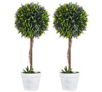 HomCom Plantes artificielles Lot de 2 – Lavande 60 cm – Tronc et pot – Intérieur/extérieur Vert