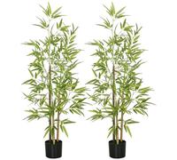HOMCOM Lot de 2 Plantes artificielles Bambou Arbre Artificiel Hauteur 120 cm avec Pot, décoration Interieur, très réaliste