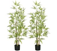HOMCOM Lot de 2 Plantes Artificielles Bambou Arbre Artificiel Hauteur 120cm | Décoration Interieur avec Pot, Très Réaliste
