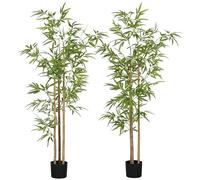 HOMCOM Lot de 2 Plantes artificielles Bambou Arbre Artificiel Hauteur 180 cm avec Pot, décoration Interieur, très réaliste