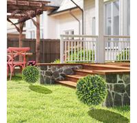 HOMCOM Lot de 2 Plantes Artificielles, Boules de Buis avec Poteau de Sol, pour Intérieur et Extérieur, Résistantes aux UV, Vert
