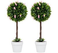 HOMCOM Lot de 2 Plantes artificielles décoratives avec Fleurs de Lavande en Pot pour décoration d'intérieur et d'extérieur Rose 60 cm