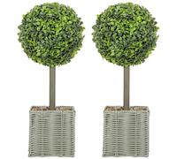 HOMCOM Lot de 2 Plantes artificielles décoratives, Boules de buis Artificiel de 50 cm avec Pot en Plastique tressé et Galets, Fausses Plantes pour la décoration de la Maison ou du Bureau, Vert