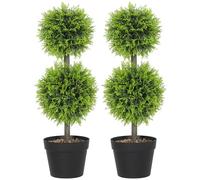 Lot de 2 plantes artificielles - HOMCOM - boules de buis artificiel topiaire 60 cm en pot - plastique - vert
