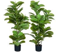 Ficus Lutea artificiels 1,10H m - lot de 2 ficus artificiels - 90 feuilles réalistes par pied - pot inclus noir vert