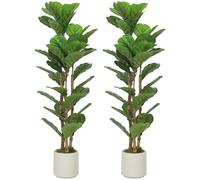 HOMCOM Lot de 2 Plantes Artificielles Intérieures 120 cm Figuier Lyre Vert
