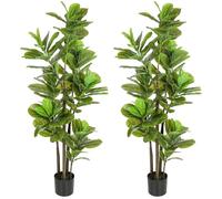 HOMCOM Lot de 2 Plantes artificielles intérieures 150 cm, Fausse Plante à figuier Lyre avec Pot en Ciment, 120 Feuilles réalistes, Arbre Artificiel Vert décoration pour Maison, Bureau, Salon, Chambre