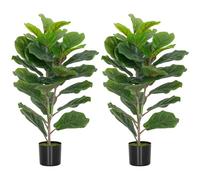 HOMCOM Lot de 2 Plantes artificielles intérieures 80 cm, figuier Arbre Artificiel avec Pot en Plastique et Flocage, Fausse Plante Vert décoration pour Maison, Bureau, Salon, Chambre