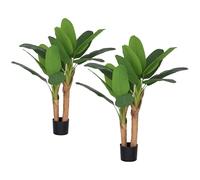HOMCOM Lot de 2 Plantes artificielles intérieurs 120 cm bananier Arbre Artificiel en Pot avec des Feuilles réalistes, Fausse Plante Vert décoration pour Maison, Bureau, Salon, Chambre