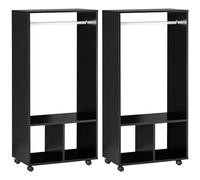 HOMCOM Lot de 2 portants à vêtements penderie Mobile avec roulettes 2 niches + Grand Espace penderie en Bois Noir