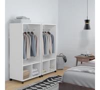 HOMCOM Lot de 2 portants à vêtements penderie mobile avec roulettes 2 niches + Grand Espace penderie en bois Blanc