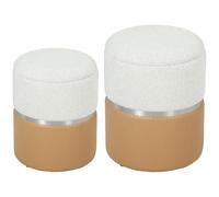 HOMCOM Lot de 2 poufs de Rangement, coffres de Rangement Ronds, rembourrés en Chenille et PU, Assise rembourrée, pour Couloir, Chambre, Salon, Marron et crème