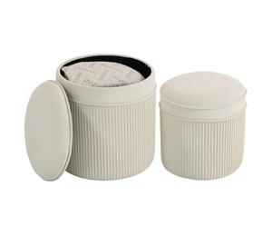 HOMCOM Lot de 2 Poufs de Rangement en Velours Repose-Pieds Ronds Crème | Gigognes, Tabouret Rond, Couvercle Amovible, Assise Rembourrée, pour Coiffeuse, Chambre, Salon