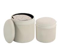 HOMCOM Lot de 2 poufs de Rangement en Velours, Repose-Pieds Ronds gigognes, Tabouret Rond avec Couvercle Amovible et Assise rembourrée, pour Coiffeuse, Chambre, Salon, crème