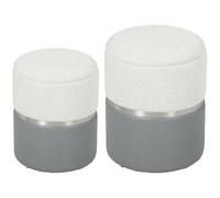 HOMCOM Lot de 2 poufs ronds avec rangement, poufs gigognes, tabourets de maquillage en chenille et cuir PU, tabourets repose-pieds avec couvercle amovible pour chambre à coucher ou salon, couleur