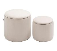 Lot De 2 Poufs Coffres 2 En 1 Velours Cotelé Tissu Crème Beige