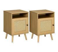 HOMCOM Lot de 2 Table de Chevet Table de Nuit avec Placard Porte cannage et Niche Design Vintage 39 x 35 x 60 cm Naturel