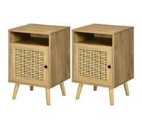 HOMCOM Lot de 2 table de chevet table de nuit avec placard porte cannage et niche design vintage 39 x 35 x 60 cm naturel