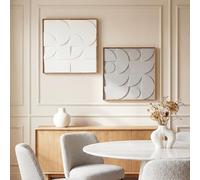 HOMCOM Lot de 2 tableaux abstraits 3D, décoration murale en bois géométrique, suspendu décor moderne pour salon, chambre à coucher, bureau, 80 x 80 cm, blanc
