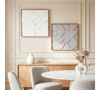 HOMCOM Lot de 2 Tableaux Abstraits 3D Bois Géométrique, 80 x 80 cm, Blanc | Décoration Murale, Suspendu Décor Moderne, pour Salon, Chambre à Coucher, Bureau