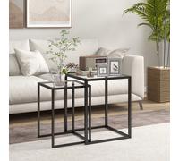 HOMCOM Lot de 2 tables basse gigogne, tables d'appoint empilable, plateau verre trempé cadre acier, patins antidérapants, noir