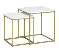 HOMCOM Lot de 2 Tables Basses avec Cadre en Acier, Table Basse, Aspect marbre, Table d'appoint pour Chambre à Coucher, Blanc