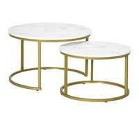 HOMCOM Lot de 2 Tables Basses Gigognes 74x74x46.3cm, Pied en Acier Doré