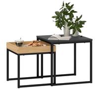 HOMCOM Lot de 2 Tables Basses Gigognes Carrées avec Cadre en Acier Noir | Tables Gigognes de Salon, Chambre, Petit Espace, Style Moderne