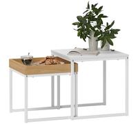 HOMCOM Lot de 2 Tables Basses gigognes carrées, Tables gigognes de Salon avec Cadre en Acier, pour Salon, Chambre, Petit Espace, Style Moderne, Blanc