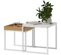HOMCOM Lot de 2 tables basses gigognes carrées, tables gigognes de salon avec cadre en acier, style moderne, blanc