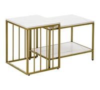 HOMCOM Lot de 2 tables basses gigognes style art déco carrés plateau blanc aspect marbre et pied en métal doré | Aosom France