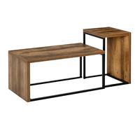 Lot de 2 tables basses gigognes design industriel encastrable dim. grande table 90L x 48l x 42H cm métal noir aspect vieux bois Beige G